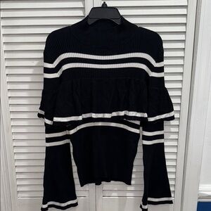 John + Jenn Black and White Striped Turtleneck Sweater